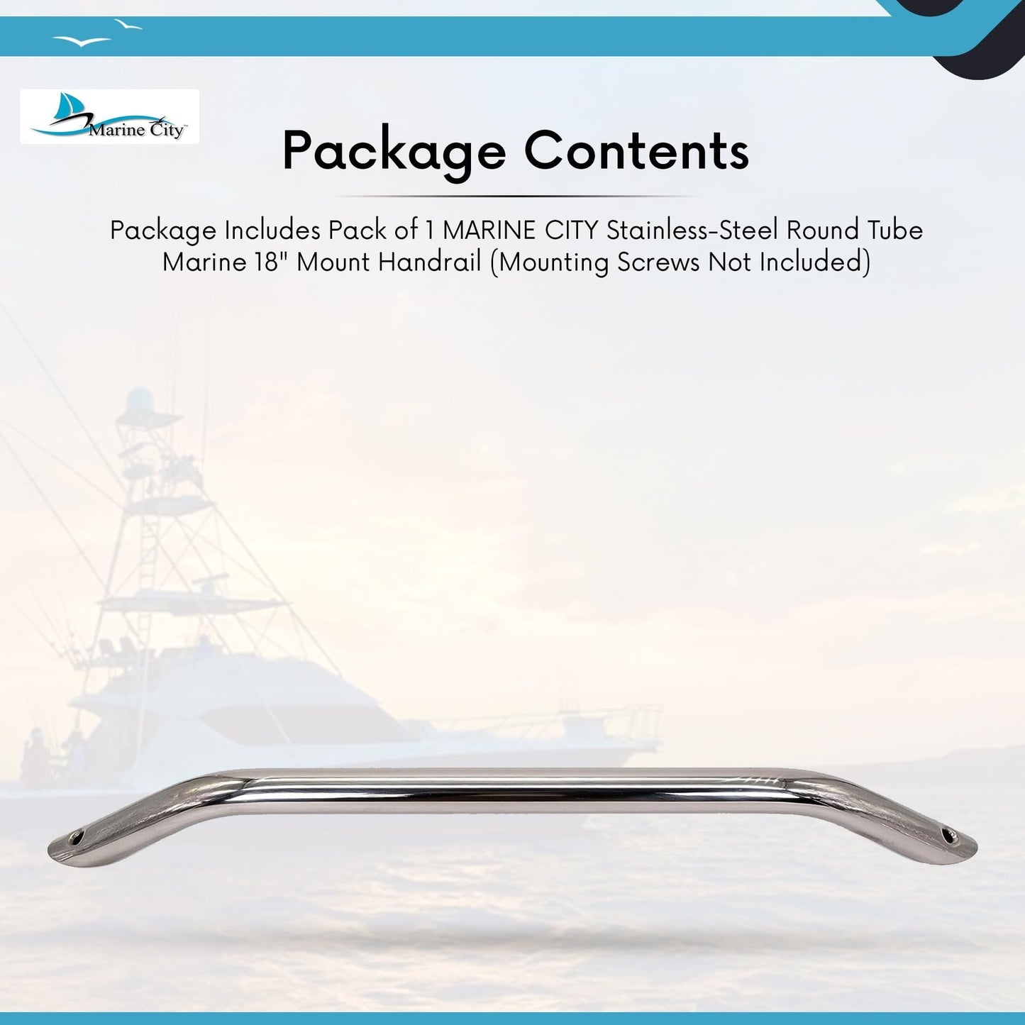 MARINE CITY Stainless-Steel Round Tube Marine 18" Mount Handrail for Boat MARINE CITY