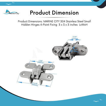 Marine City Small Hidden Hinges – 304 Stainless Steel, 2.125” (Pack of 2)