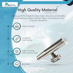 Marine City 316 Stainless Steel with Mirror High Polish Finished Adjustable Clamp-On Rod Holder for 1