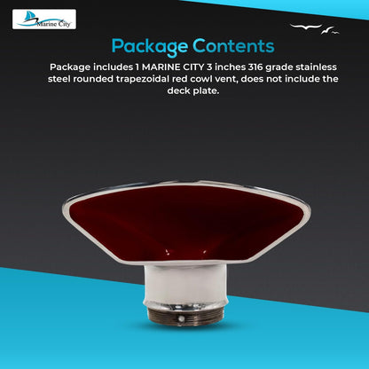 Marine City 3-Inch Rounded Trapezoidal Red Cowl Vent – 316 Stainless Steel