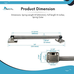 Marine City Boat Accessories Best Grip Soporte de escotilla de acero inoxidable 316, soporte de tapa ajustador, resorte ligero para yates, barcos, caravanas, escotillas, puertas y ventanas (7/8 x 14 pulgadas)