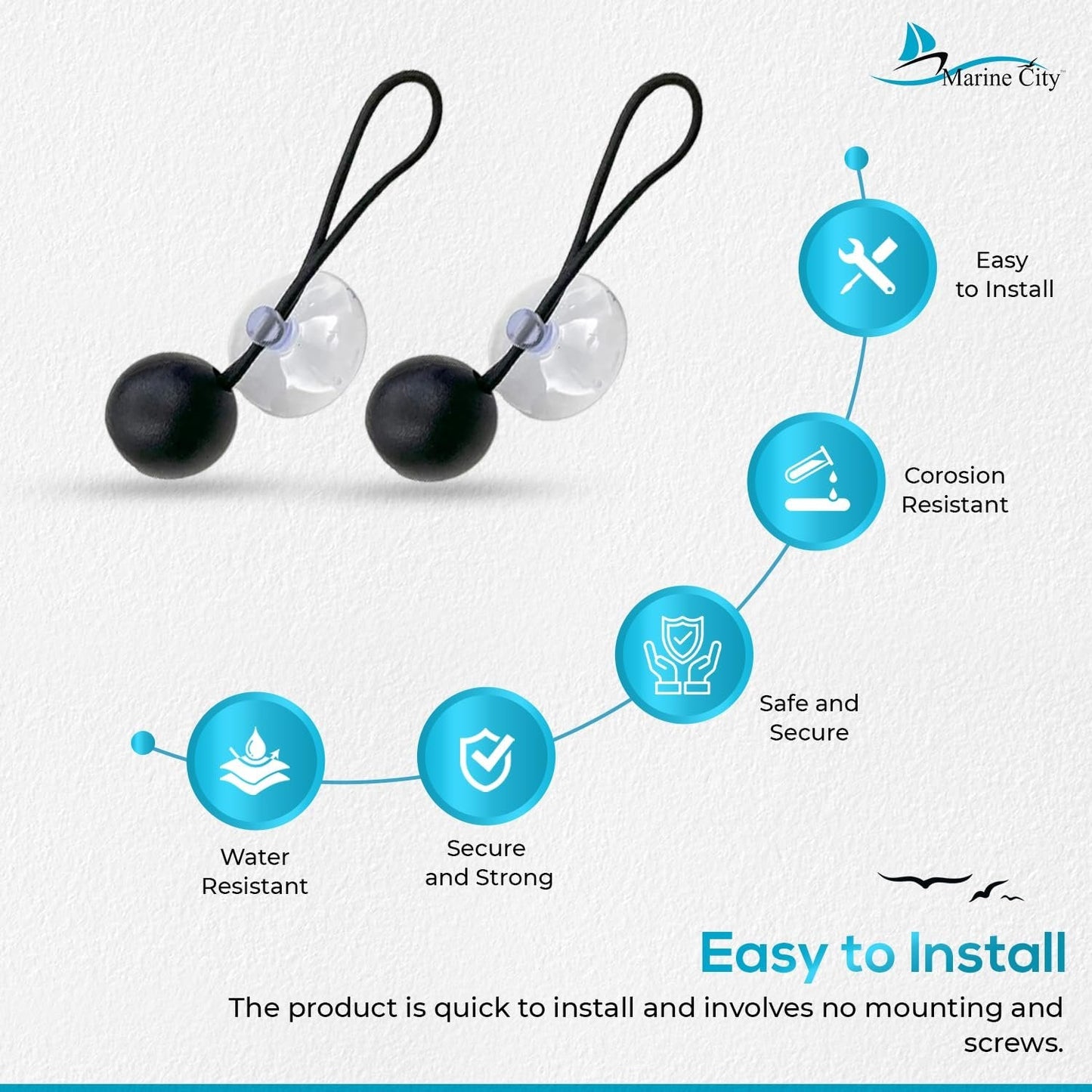 Marine City Bungee Cord Suction Cup Boat Cover Tie Downs – 1.38 Inches (4 Pcs) MARINE CITY