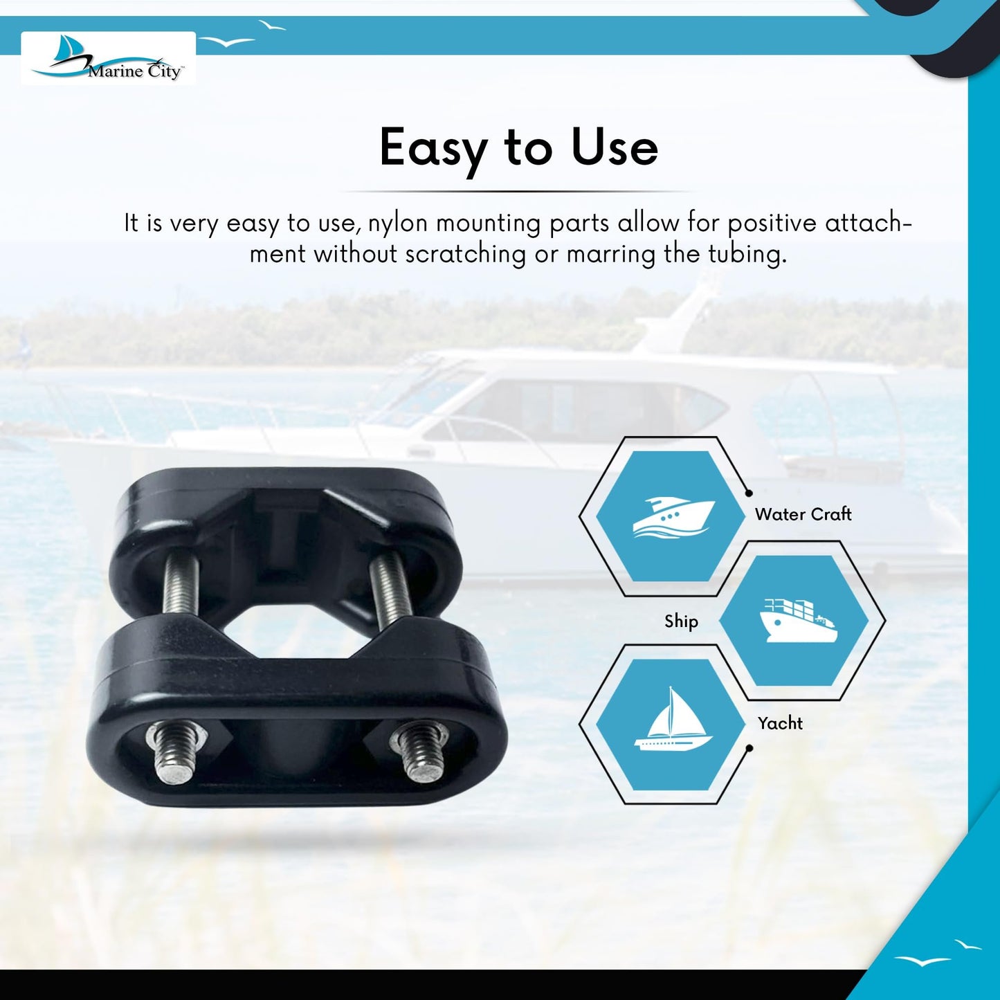 Marine City Nylon Rail Mount Brackets, Fits 7/8”-1” Round & Square Tubes (2 Pcs)