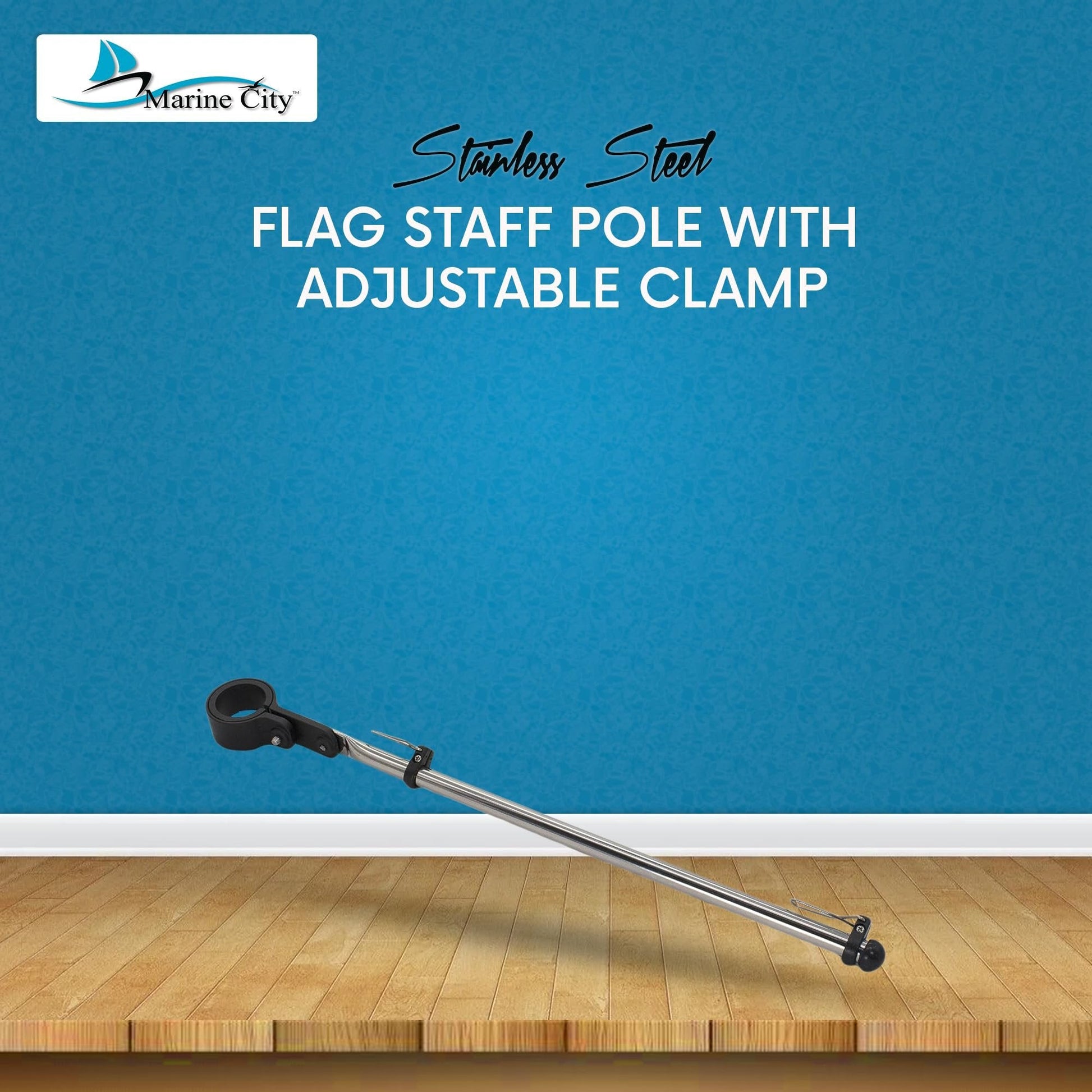 Marine City Stainless Steel Rail Mount Flag Staff Pole – Adjustable Rail Clamp MARINE CITY
