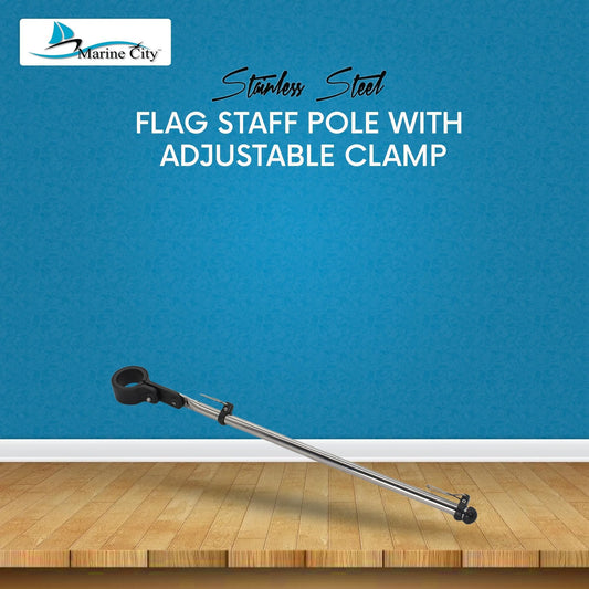 Marine City Stainless Steel Rail Mount Flag Staff Pole – Adjustable Rail Clamp MARINE CITY