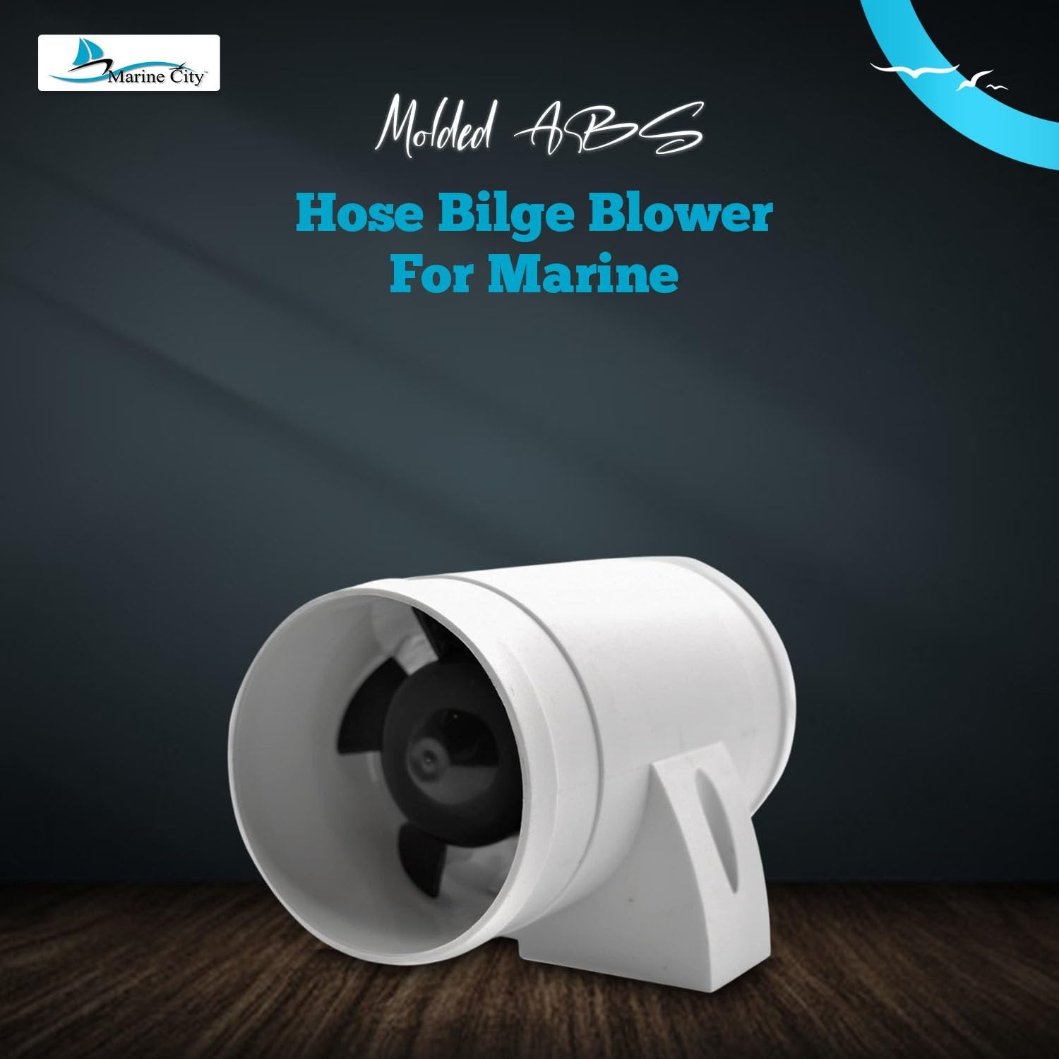 Marine City 12V 3-Inch Hose Bilge Blower – Injection Molded ABS, 158 CFM Marine City