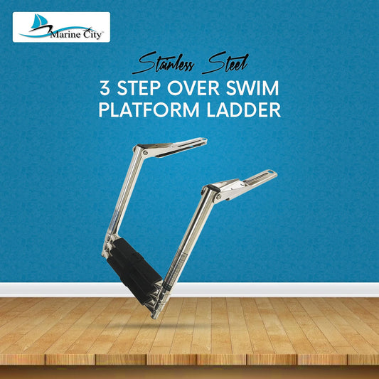 MARINE CITY 3-Step Over Platform Slide Telescopic Ladder – 304 Stainless Steel