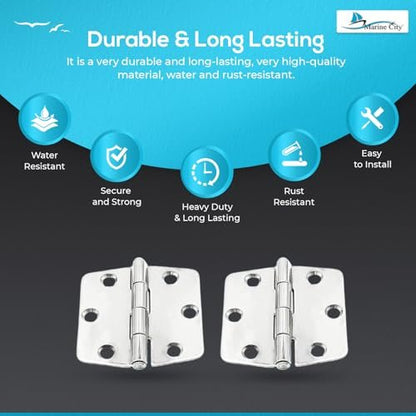 Marine City 316 Stainless Steel Covered Strap Hinges with Cover Caps (2 Pcs)