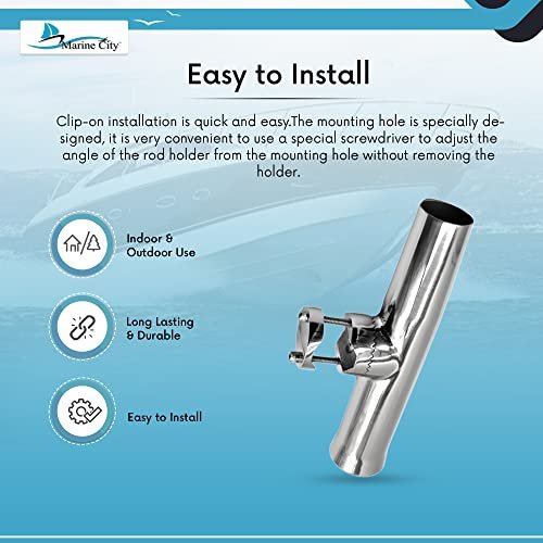 Marine City Stainless Steel Heavy-Duty Clamp-On Adjustable Fishing Rod Holder