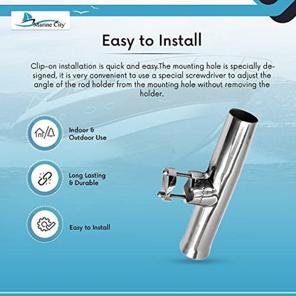 Marine City Stainless Steel Heavy-Duty Clamp-On Adjustable Fishing Rod Holder