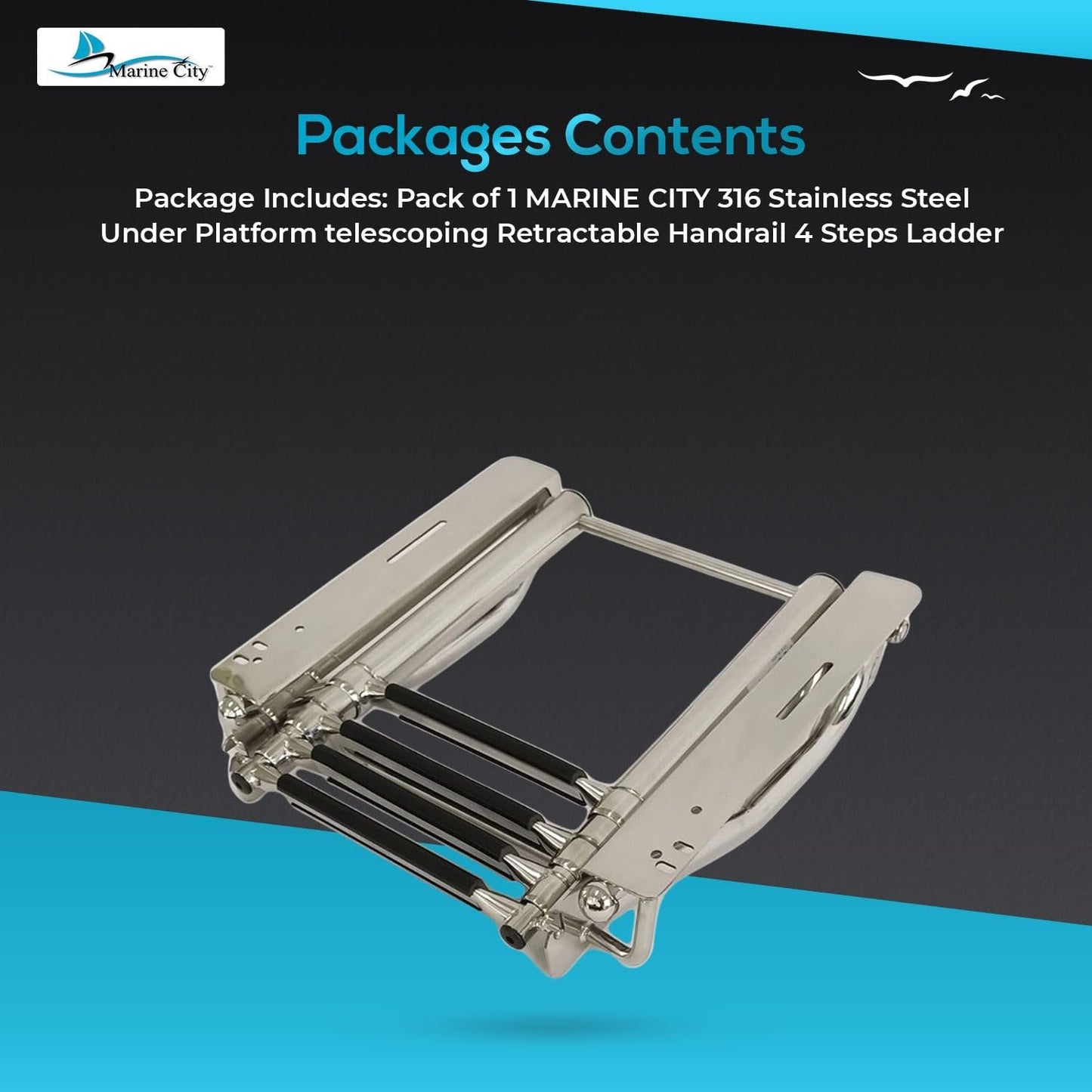 Marine City 4-Step Telescoping Ladder with Retractable Handrail Stainless Steel MARINE CITY
