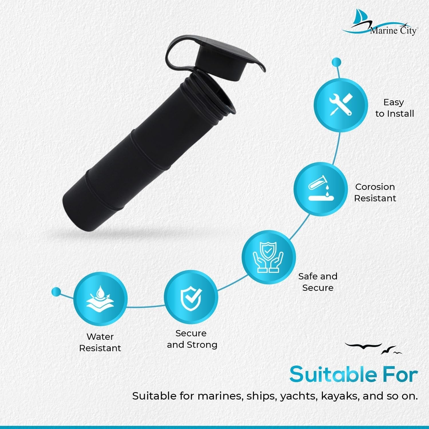 Marine City 90° Black Flush Mount Rod Holder – 6-7/8” Injection Molded PVC MARINE CITY