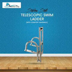 Marine City Telescoping 1+4 Step Folding Ladder with Handrails Stainless Steel