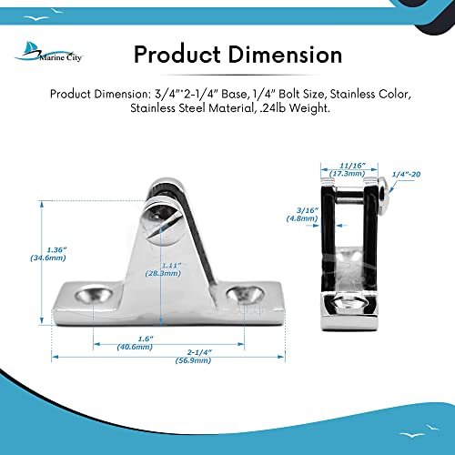 Marine City Bimini Bisagra superior para cubierta Montaje giratorio Bisagra de montaje de aspecto giratorio de acero inoxidable 316, Montaje lateral de hardware de montaje alto Bimini para barco, Bisagras superiores para barco Bimini con pasador extraíble