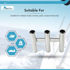 Soporte para caña de pescar marina, soporte para caña de pescar de acero inoxidable, estante para 3 cañas, barco marino de ciudad