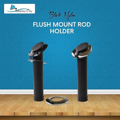 MARINE CITY Black Nylon Flush Mount Rod Holder – UV Stabilized 30° (Pack of 2)