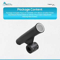 Marine City Soporte para caña de pescar con inserto de vinilo blanco soldado con acabado anodizado negro (longitud 10 pulgadas de diámetro 1-7/8 pulgadas)