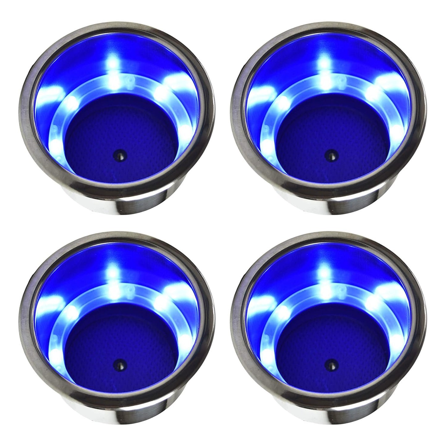 Marine City 8 Blue LED 12V Illuminated Stainless Steel Cup Holder with Drain