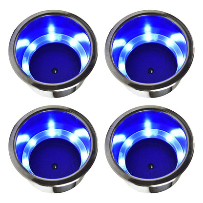 Marine City 8 Blue LED 12V Illuminated Stainless Steel Cup Holder with Drain