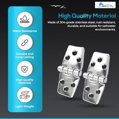 Marine City 304 Stainless Steel Mirror Polished Door Hinges 3” × 1.47” (2 Pcs) MARINE CITY