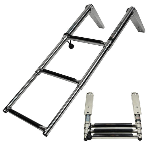 MARINE CITY 3-Step Telescoping Boat Ladder – 304 Stainless Steel, Foldable