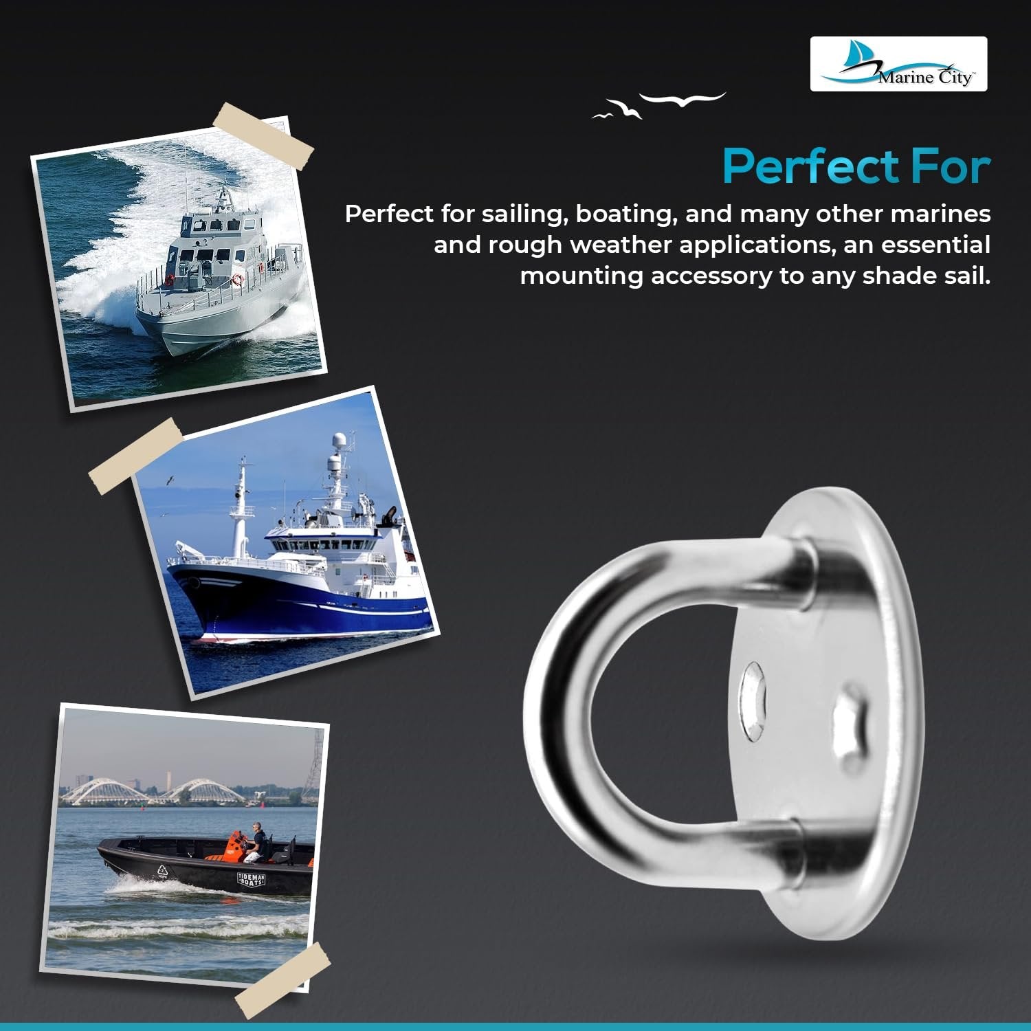 Marine City Thick Ring Round Sail Shade Pad Eye Plate – Stainless Steel (Small) Marine City