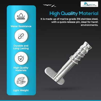 Marine City Quick Release Pin for Bimini Top – Stainless Steel, Durable (10 Pcs) Marine City Hardware