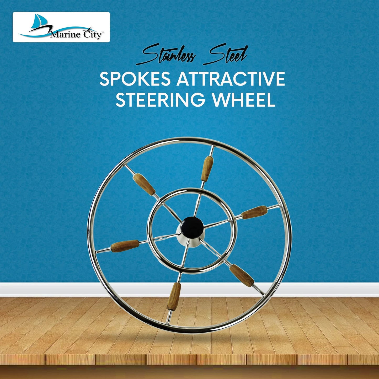 Marine City 6-Spoke Steering Wheel – 304 Stainless Steel, 24-Inch Diameter