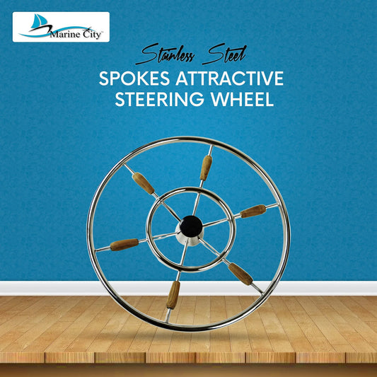 Marine City 6-Spoke Steering Wheel – 304 Stainless Steel, 24-Inch Diameter