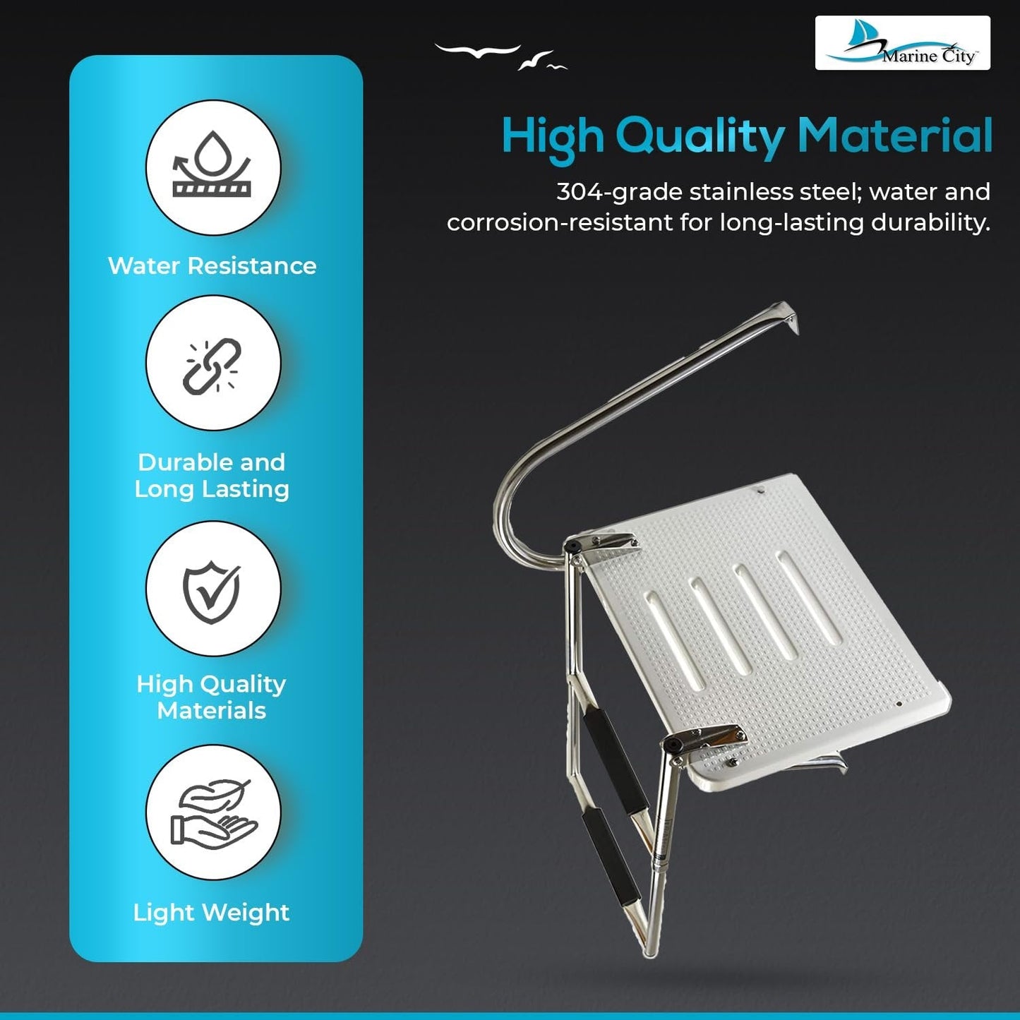 Marine City 304 Stainless Steel 2-Step O/B Swim Platform Telescoping Boat Ladder Marine City