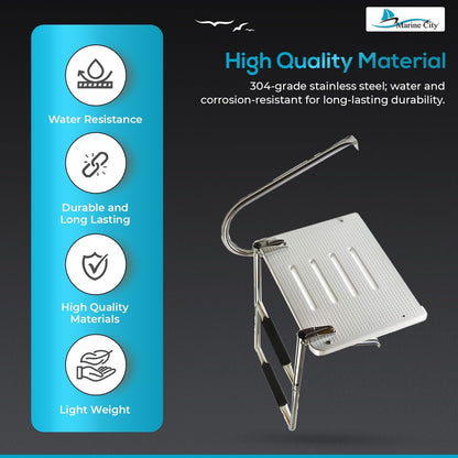 Marine City 304 Stainless Steel 2-Step O/B Swim Platform Telescoping Boat Ladder Marine City