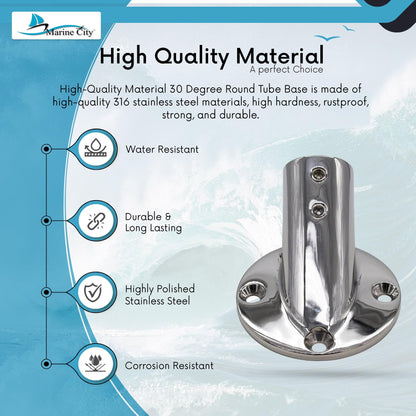 Marine City 30° Casting Boat Hand Railing Round Base – 316 Stainless Steel