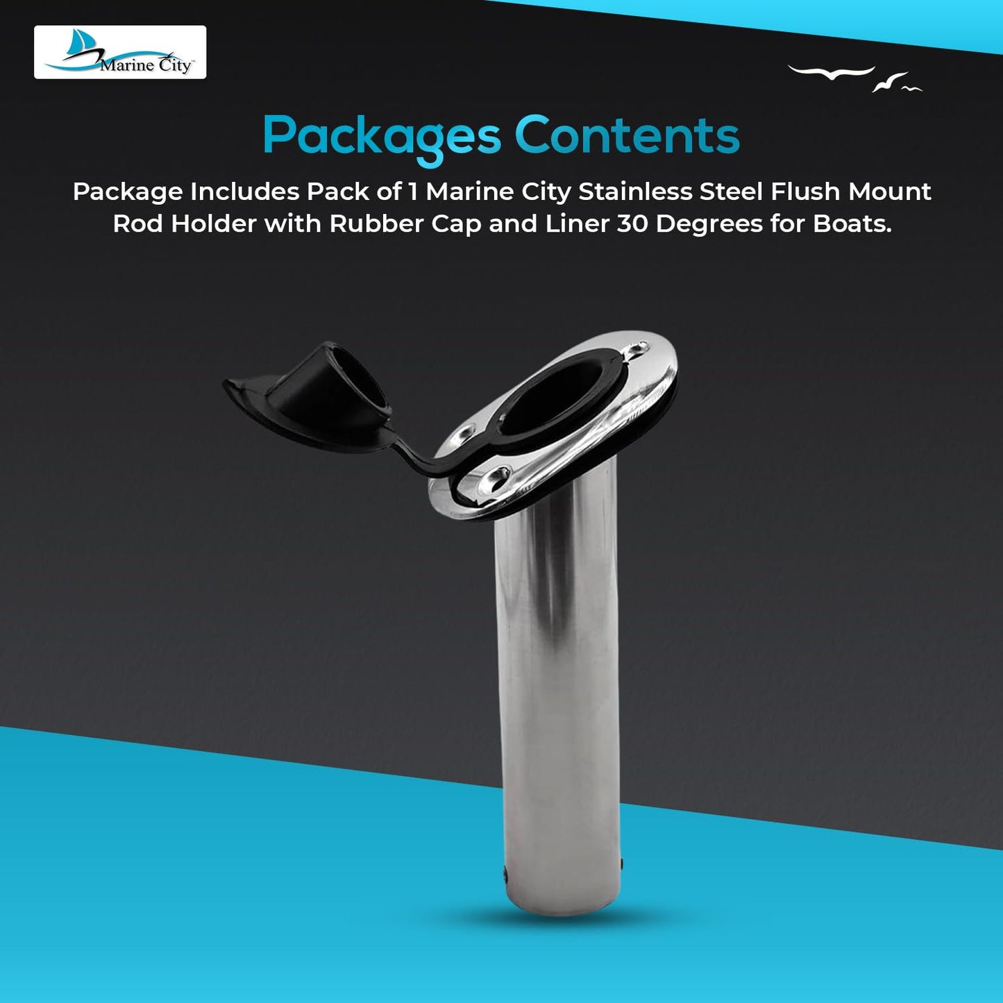Marine City Fishing Rod Holder Heavy Duty Cast Stainless Steel, 30° Flange Angle