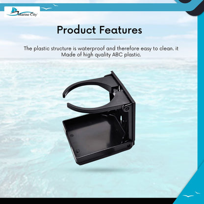 Marine City Black Adjustable Folding Cup Holder – ABS Plastic, 2-3/8” to 3-7/8” Marine City Hardware