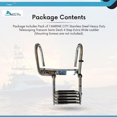 Marine City 4-Step Telescoping Boat Ladder – Stainless Steel, Extra Wide Steps