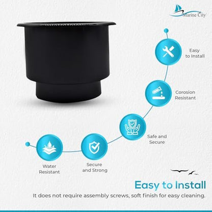 Marine City Plastic Drink Cup Holder Without Drain Hole – 3.5" Durable Holder