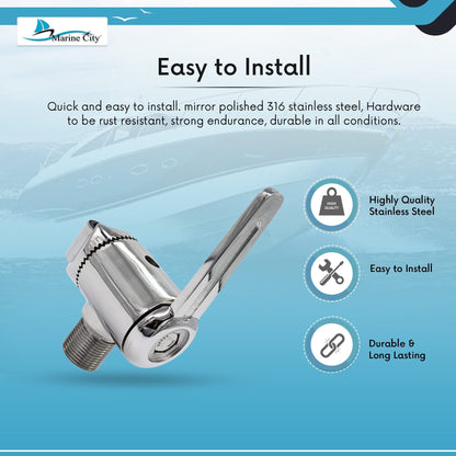 Marine City 316 Stainless Steel Antenna Ratchet Rail Mount with Handle Marine City