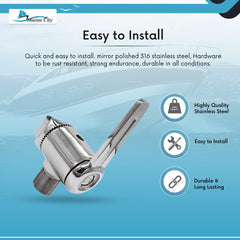 Marine City 316 Stainless Steel Antenna Ratchet Rail Mount with Handle