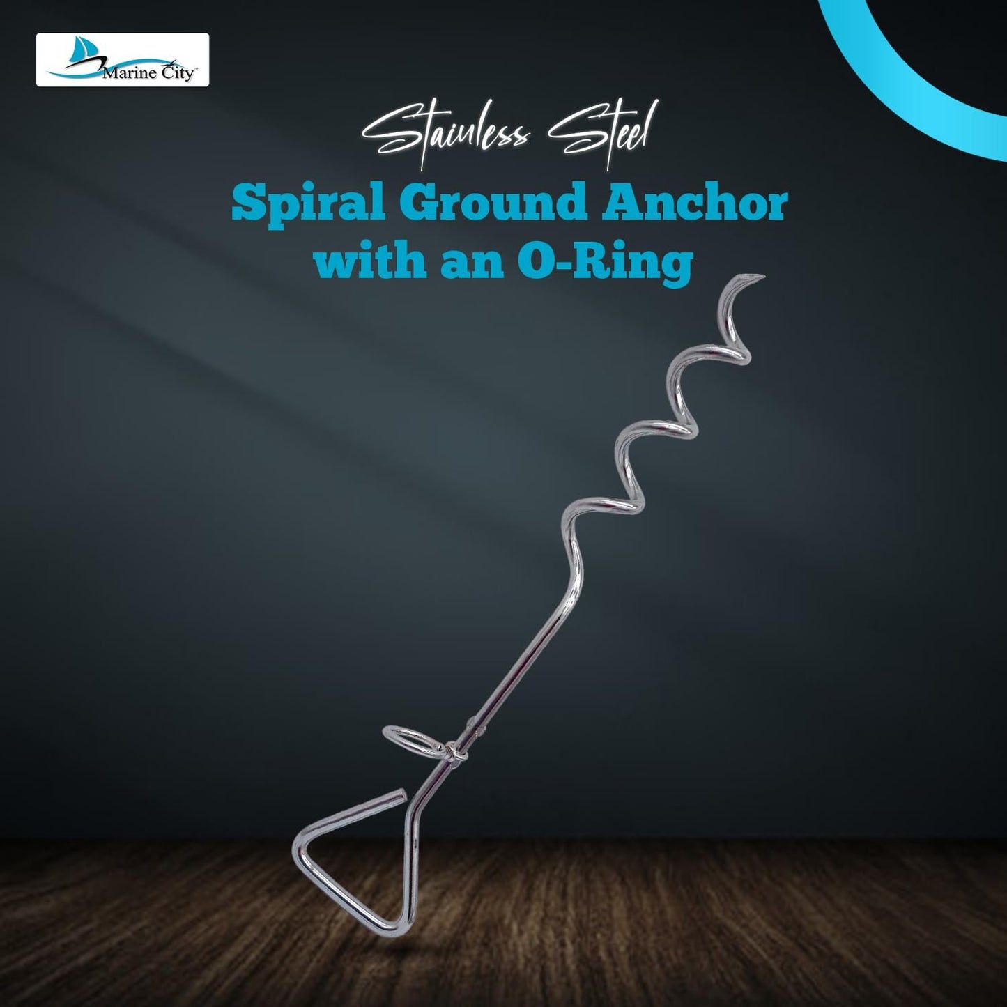 MARINE CITY Ground Anchor with O-Ring, 304 Stainless Steel, 18-inch Spiral Design for Boat Mooring, Tents, and Beach Use