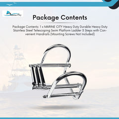 MARINE CITY Escalera telescópica plegable de acero inoxidable, resistente, duradera y resistente, para nadar sobre plataforma, escalera para barco de 3 escalones con cómodos pasamanos