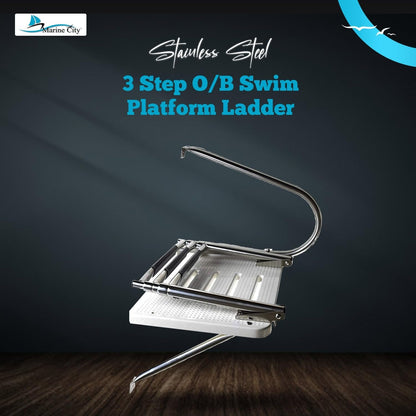 Marine City 304 Stainless Steel 3-Step O/B Swim Platform Telescoping Boat Ladder Marine City