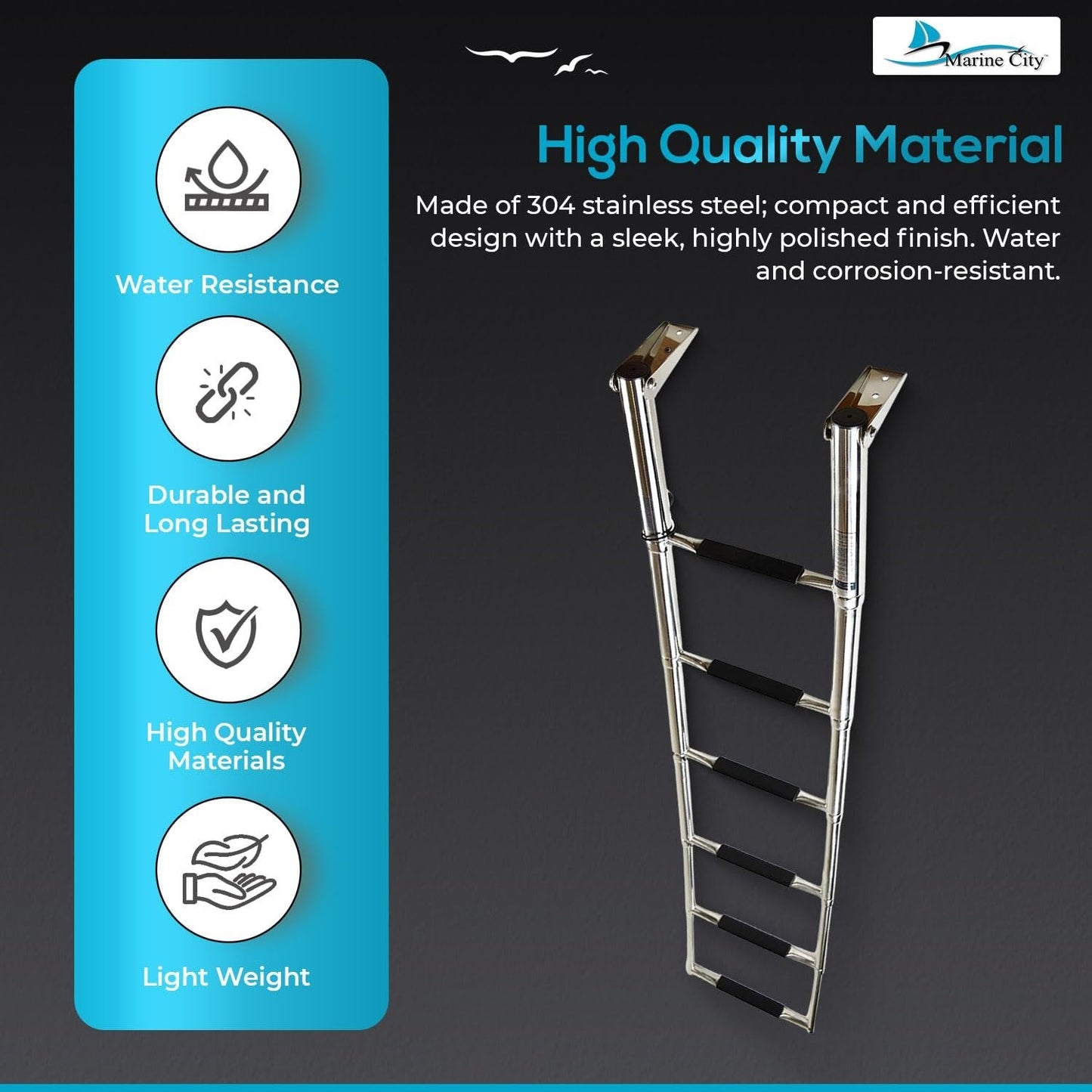 Marine City 6-Step Telescoping Swim Ladder, 304 Stainless Steel, 400 lb Capacity MARINE CITY