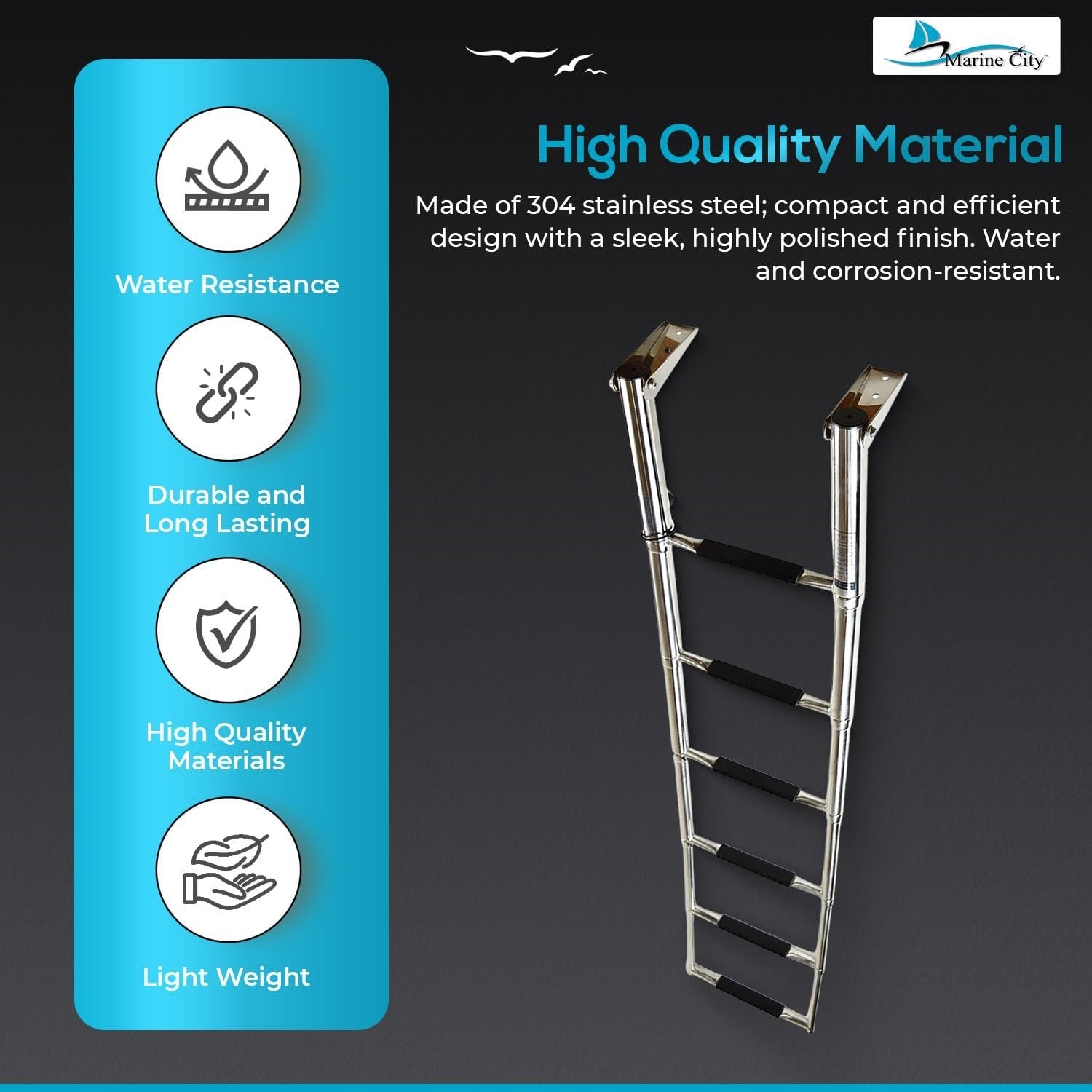 Marine City 6-Step Telescoping Swim Ladder, 304 Stainless Steel, 400 lb Capacity MARINE CITY