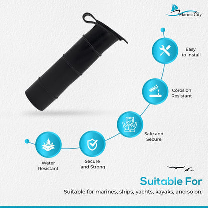 Marine City Black PVC Rod Holder with Cover – 6-7/8” Injection Molded Rod Holder MARINE CITY