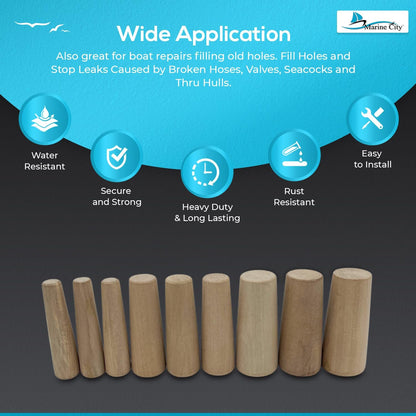 Marine City Boat Emergency Soft Conical Thru-Hull Wood Plugs Kit – (Pack of 9)