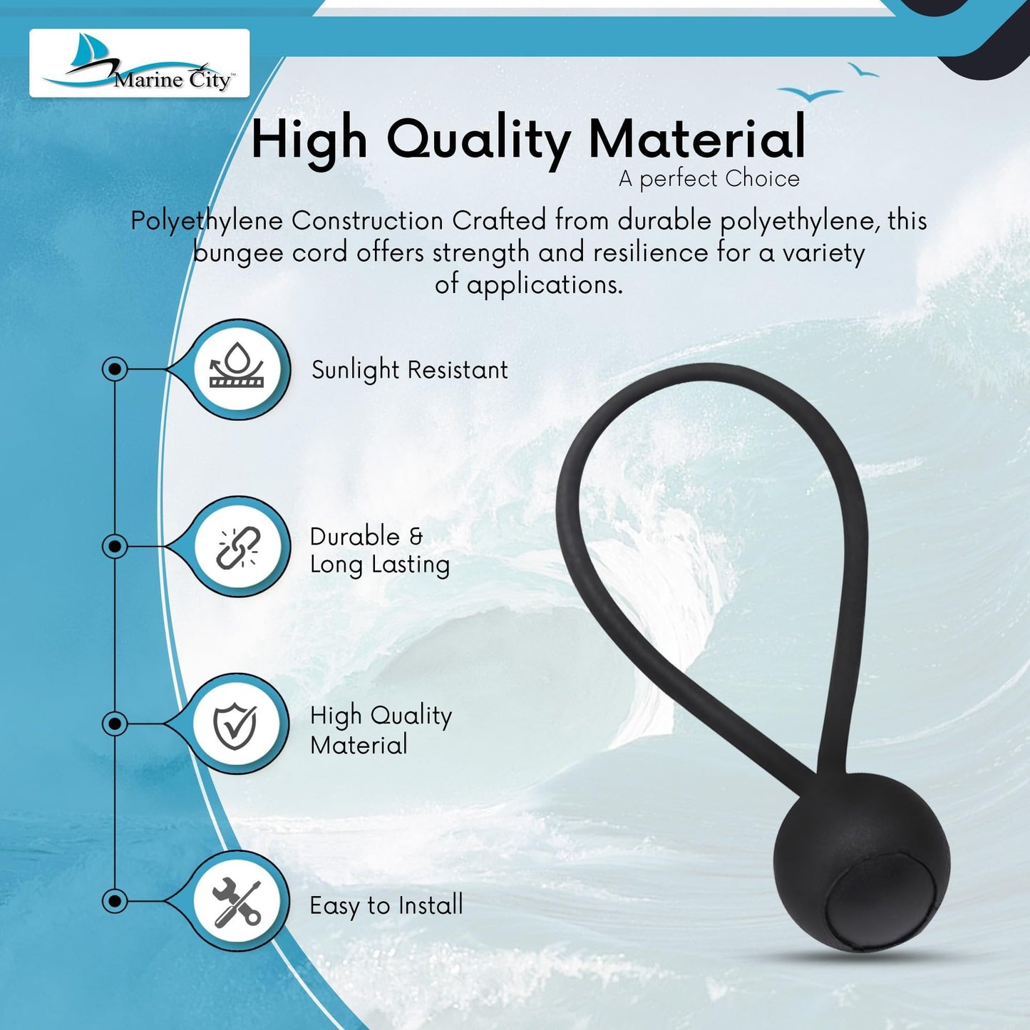 Marine City Polyethylene Black Ball Bungee Cord for 4-Step Telescoping Ladder Marine CIty