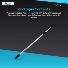 Marine City 3-Step Telescoping Boat Hook – Anodized Aluminum, Adjustable
