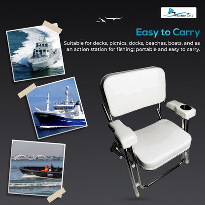 Marine City Aluminum Folding Deck Chair Cushioned Foam Seat with Drink Cup Holder MARINE CITY
