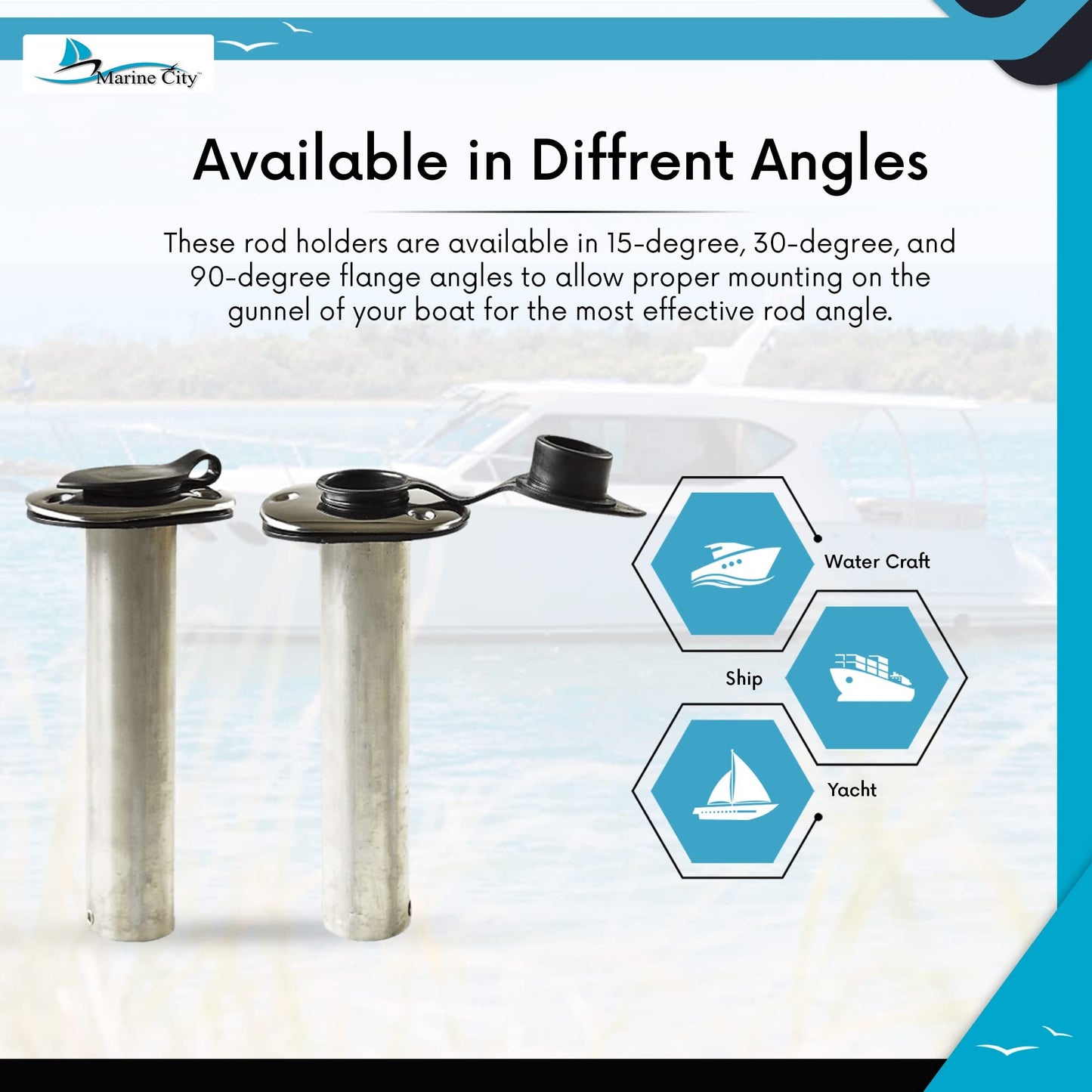 MARINE CITY Stainless Steel Flush Mount Fishing Rod Holder – 90° Angle