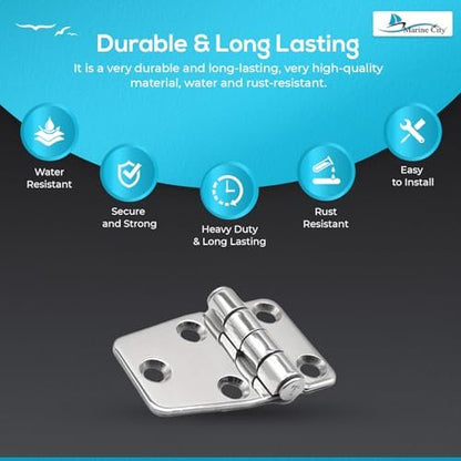 Marine City Stainless Steel Short Sided Strap Hinges  (2.2” × 1.5”) (2 Pcs)